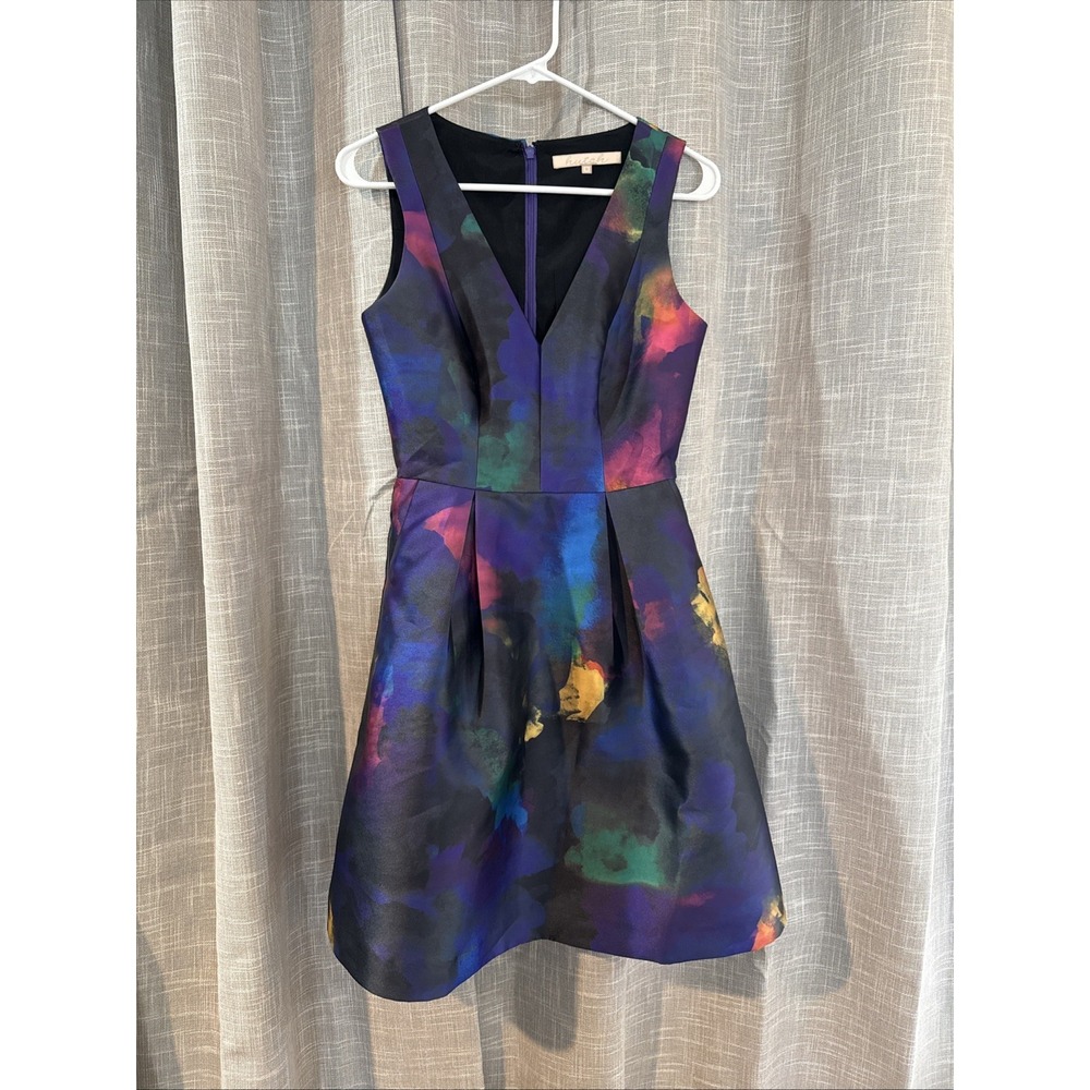 Anthropologie Hutch Watercolor Sleeveless V Neck Dress Sz 0 Colorful Party